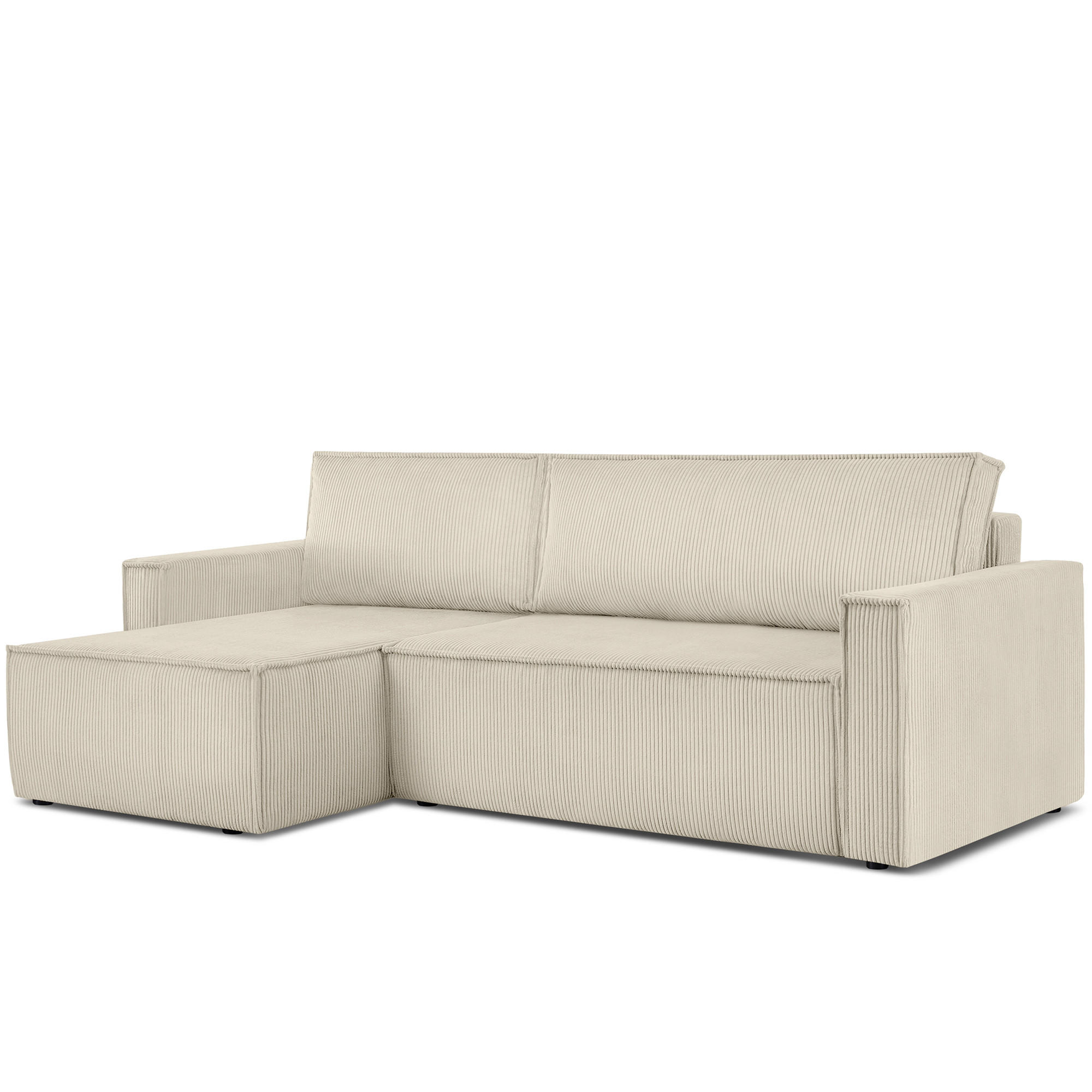 ECKSOFA-LINKS/RECHTS NAPI Schlaffunktion mit Cordbezug, creme - Creme/Schwarz, Textil (246/148cm) - KONSIMO®