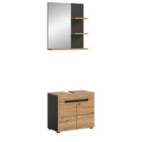 BADMÖBEL-SET Eiche, grau 2-teilig 63 cm, Komplettset mit Soft-Close - Schwarz/Eiche Artisan, Glas/Holzwerkstoff (63/193/34cm) - Inn.Furn