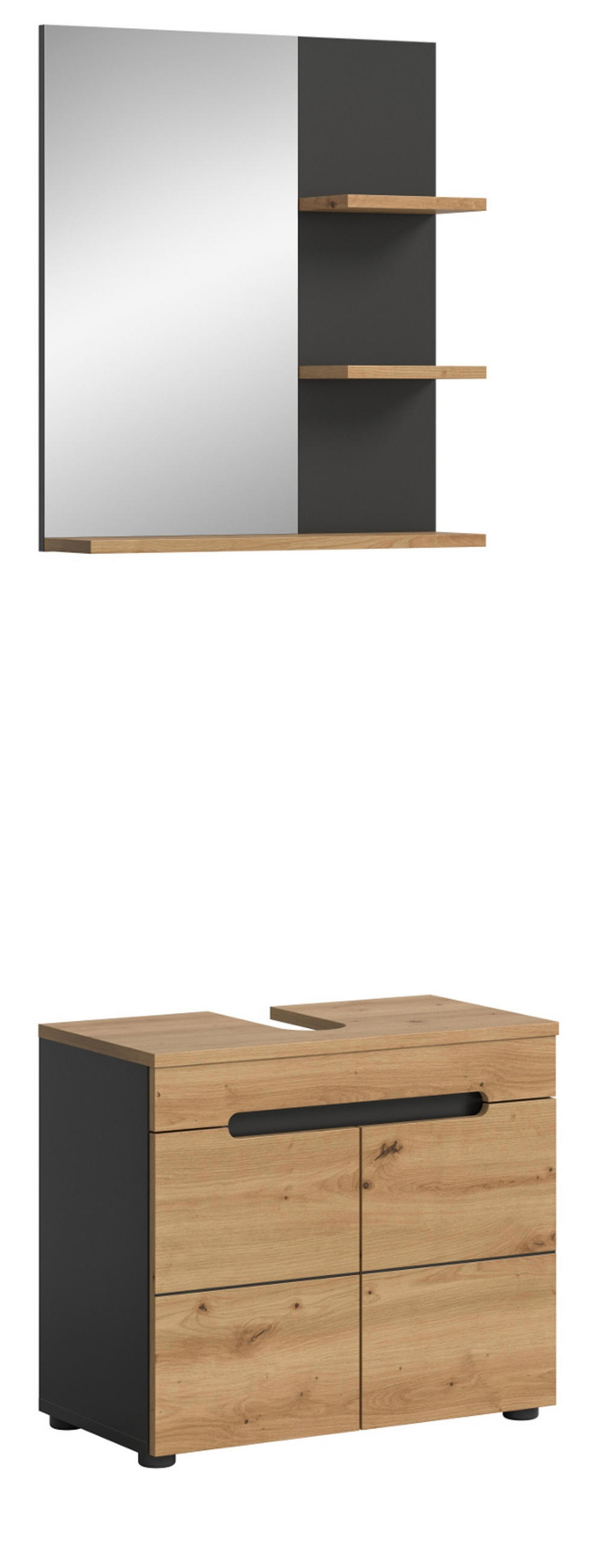 BADMÖBEL-SET Eiche, grau 2-teilig 63 cm, Komplettset mit Soft-Close - Schwarz/Eiche Artisan, Glas/Holzwerkstoff (63/193/34cm) - Inn.Furn