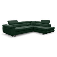 ECKSOFA Jerry in L-Form mit Schlaffunktion und Bettkasten, Farbe: Grün, Veloursstoff, Ottomane Rechts - Grün, Textil (275/202cm) - VENASI MÖBEL