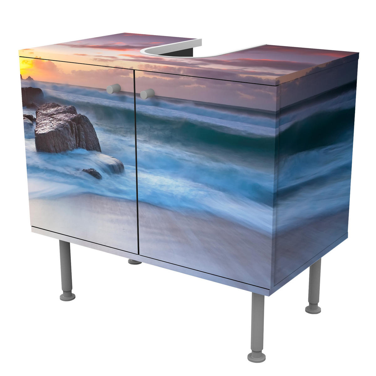 WASCHBECKENUNTERSCHRANK Am Meer in Cornwall 60/55/35 cm - Blau, Holzwerkstoff (60/55/35cm) - Bilderwelten