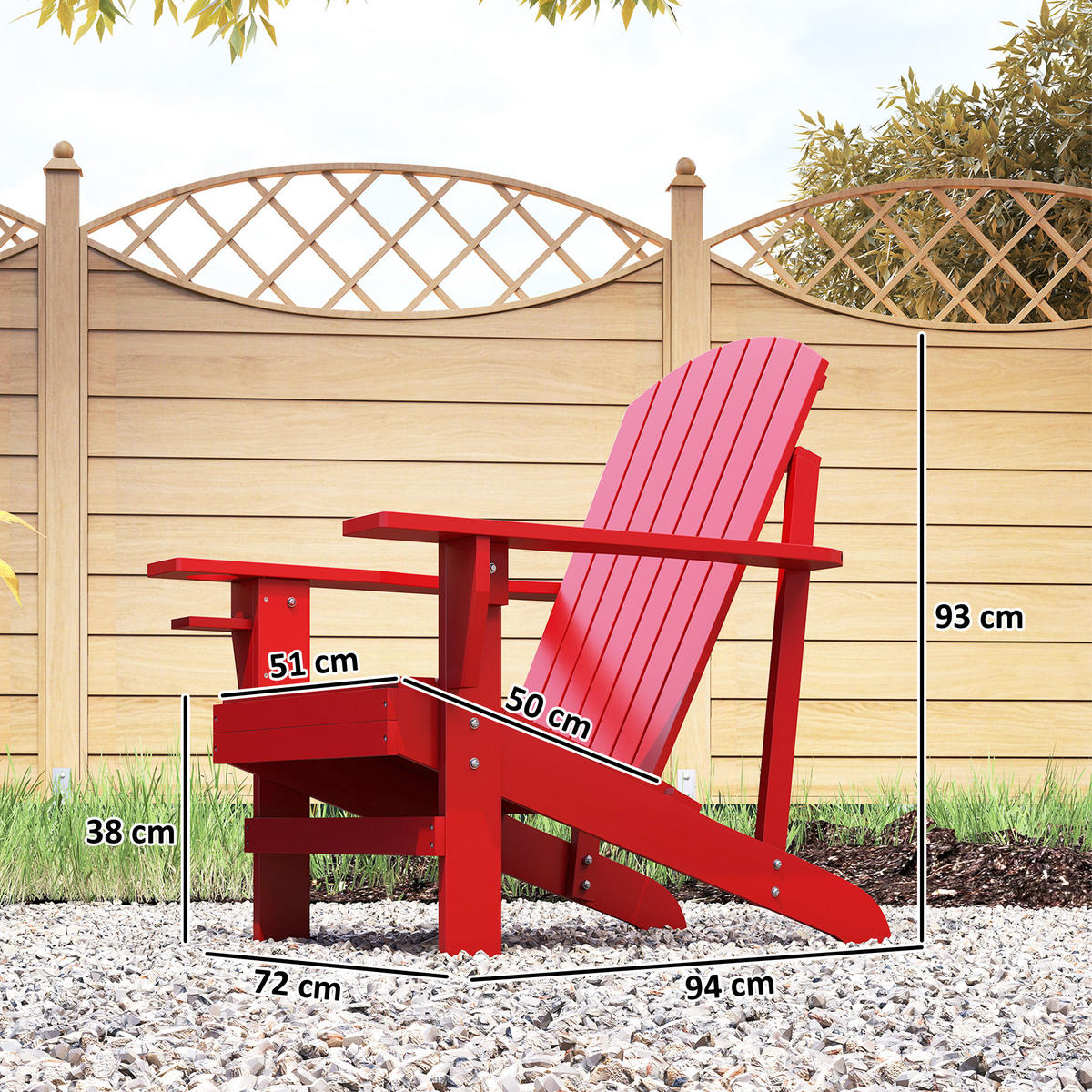 GARTENSTUHL DE-17769 mit integriertem Getränkehalter Rot - Rot, Holz (95/93/72cm) - ComfortXL