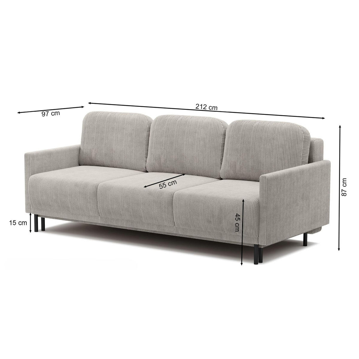 3-SITZER SOFA Hamiel Cord Kupferrot - Schwarz/Kupferfarben, Textil/Metall (212/87/97cm) - Selsey