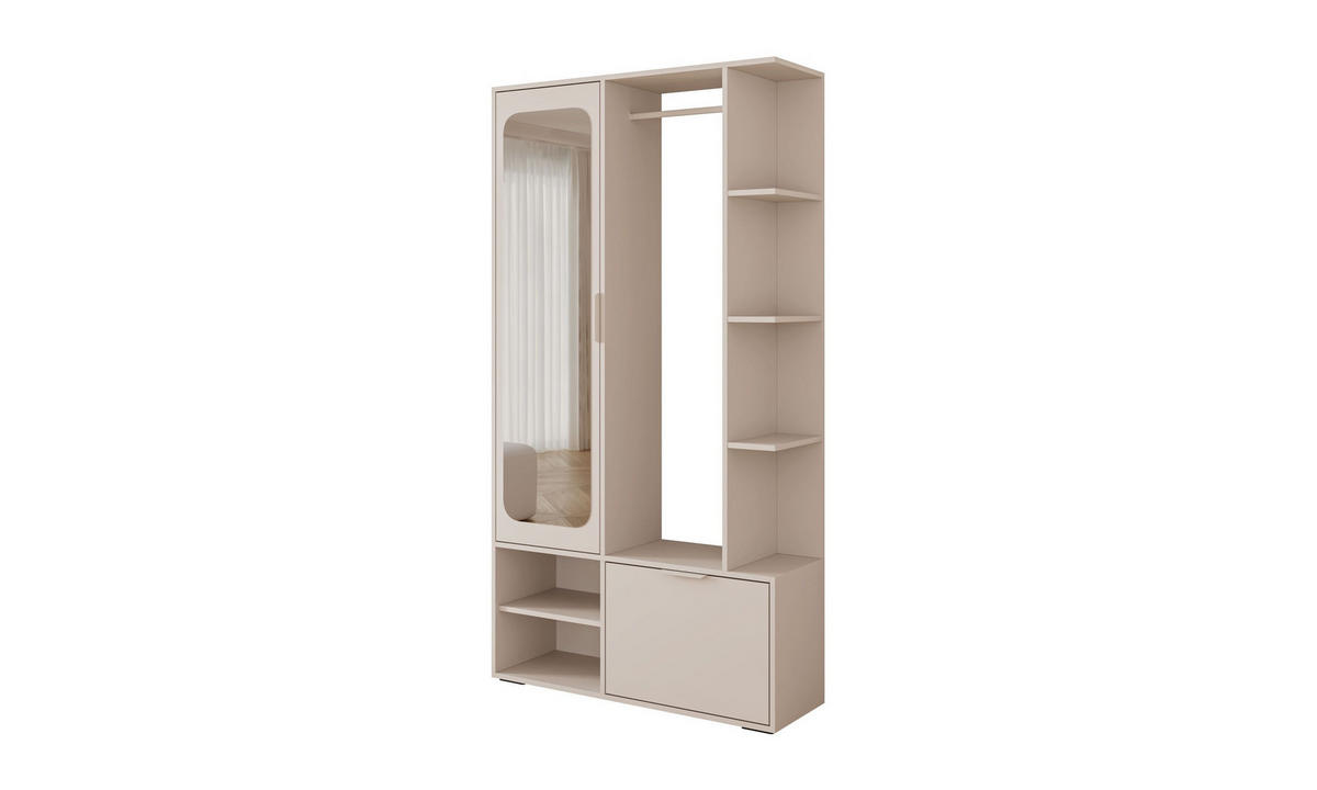 GARDEROBE NOLA 100/33,1/188,5 cm Kaschmir mit Spiegel und Schuhschrank - Kaschmir, Holzwerkstoff/Metall (100/188.5/33.1cm) - Lookway