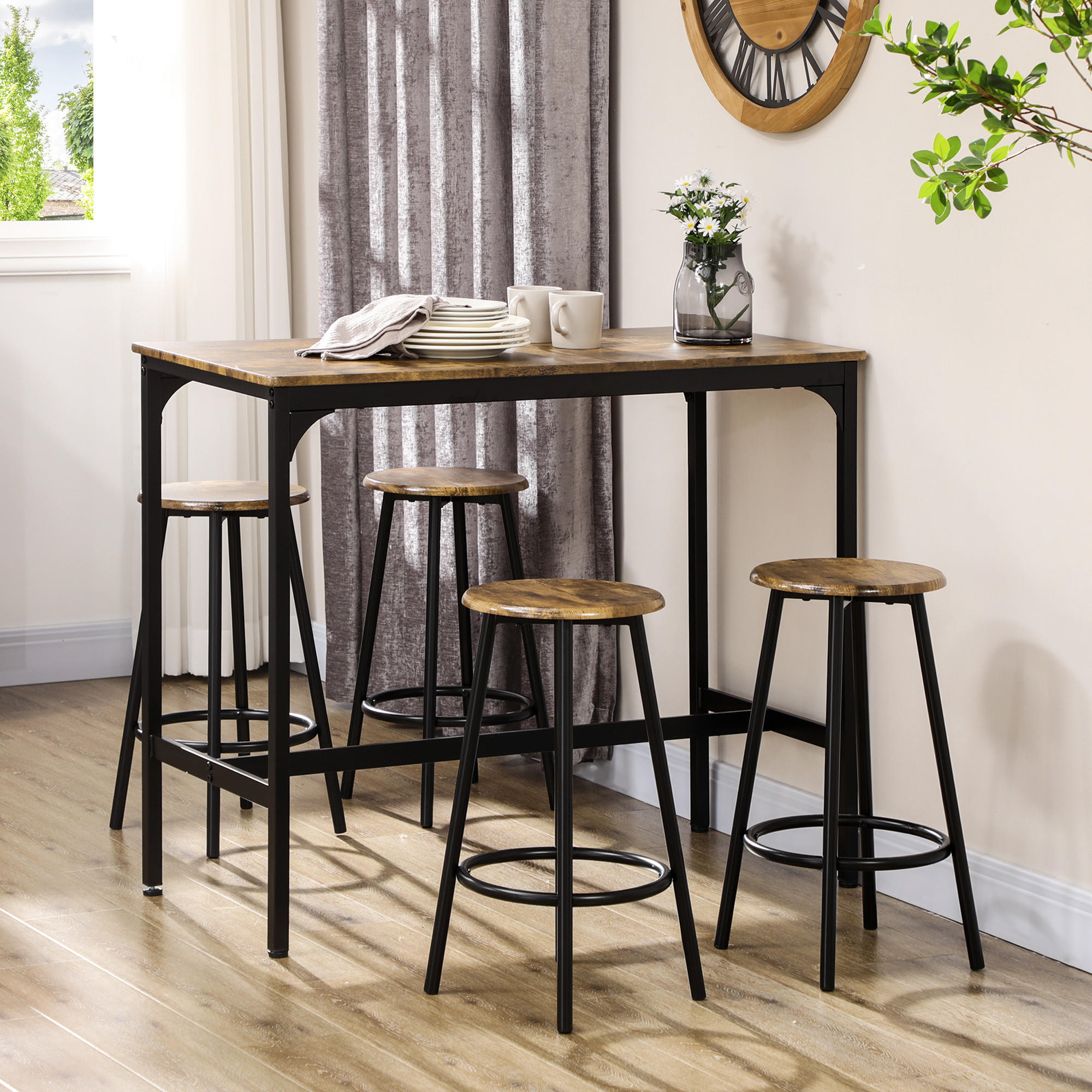 BARTISCH-SET, MDF, Eisen, Rustikal-Braun - Braun, Kunststoff (50/89.5/110cm) - HOMCOM