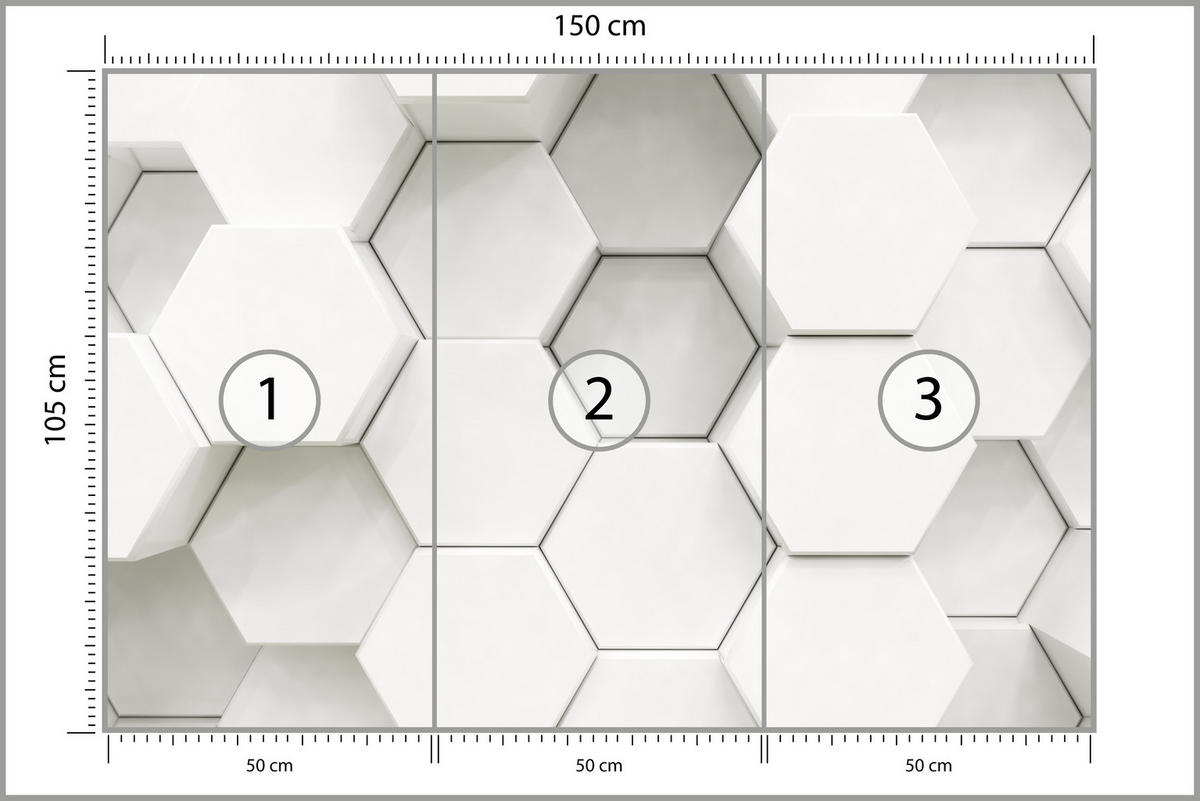 FOTOTAPETE für Wohnzimmer Hexagone Formen Geometrie 150x105 - Weiß/Grau, Papier (150/105cm) - Muralo