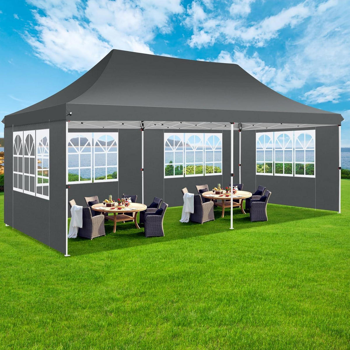 FALTPAVILLON 3x6m Grau Wasserdicht mit 6 Seitenwänden - Grau, Textil (299.7/294.6/599.4cm)