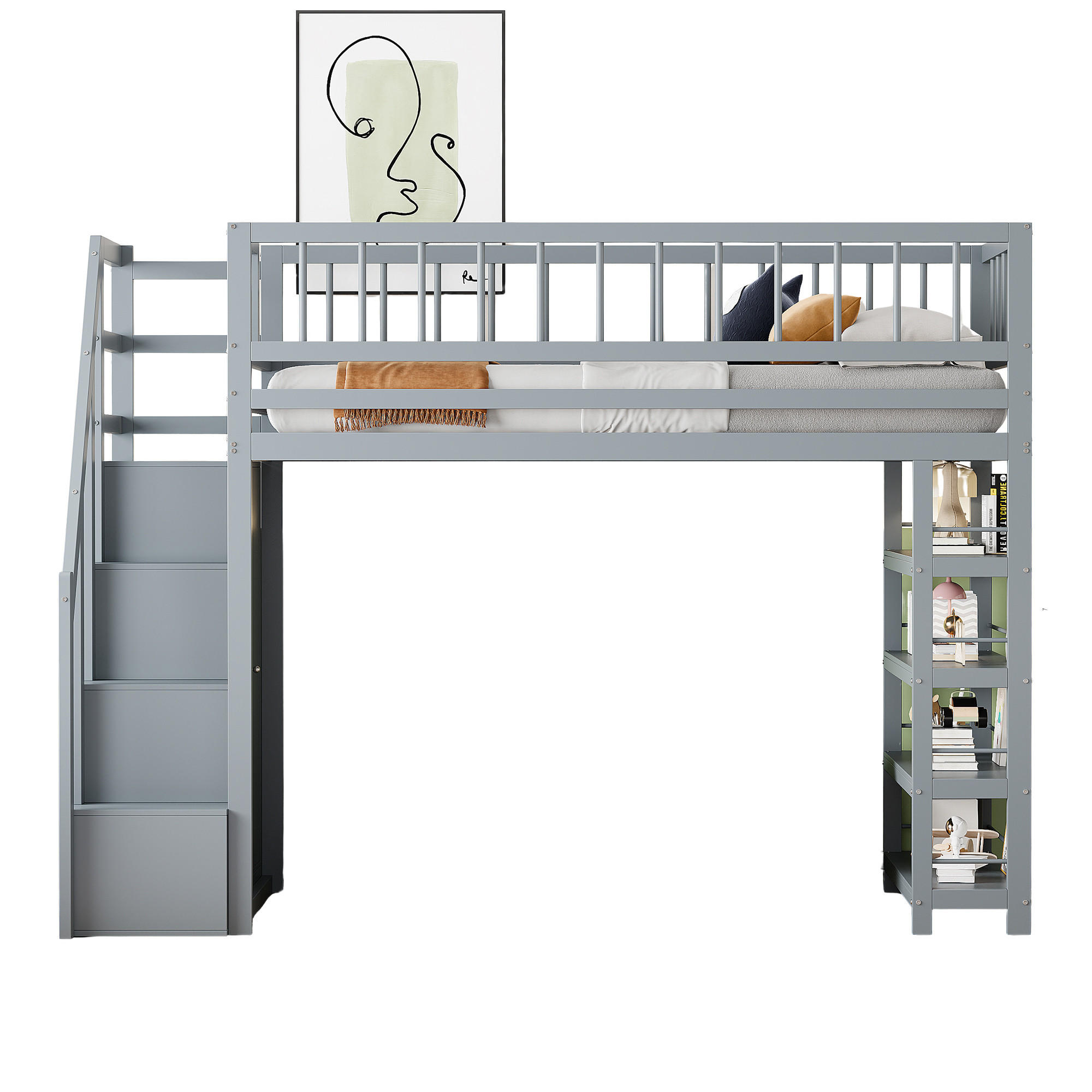 HOCHBETT 90/200 cm grau mit Stauraum und Sicherheitsleiter - Grau, Holz (90/200cm) - OKWISH