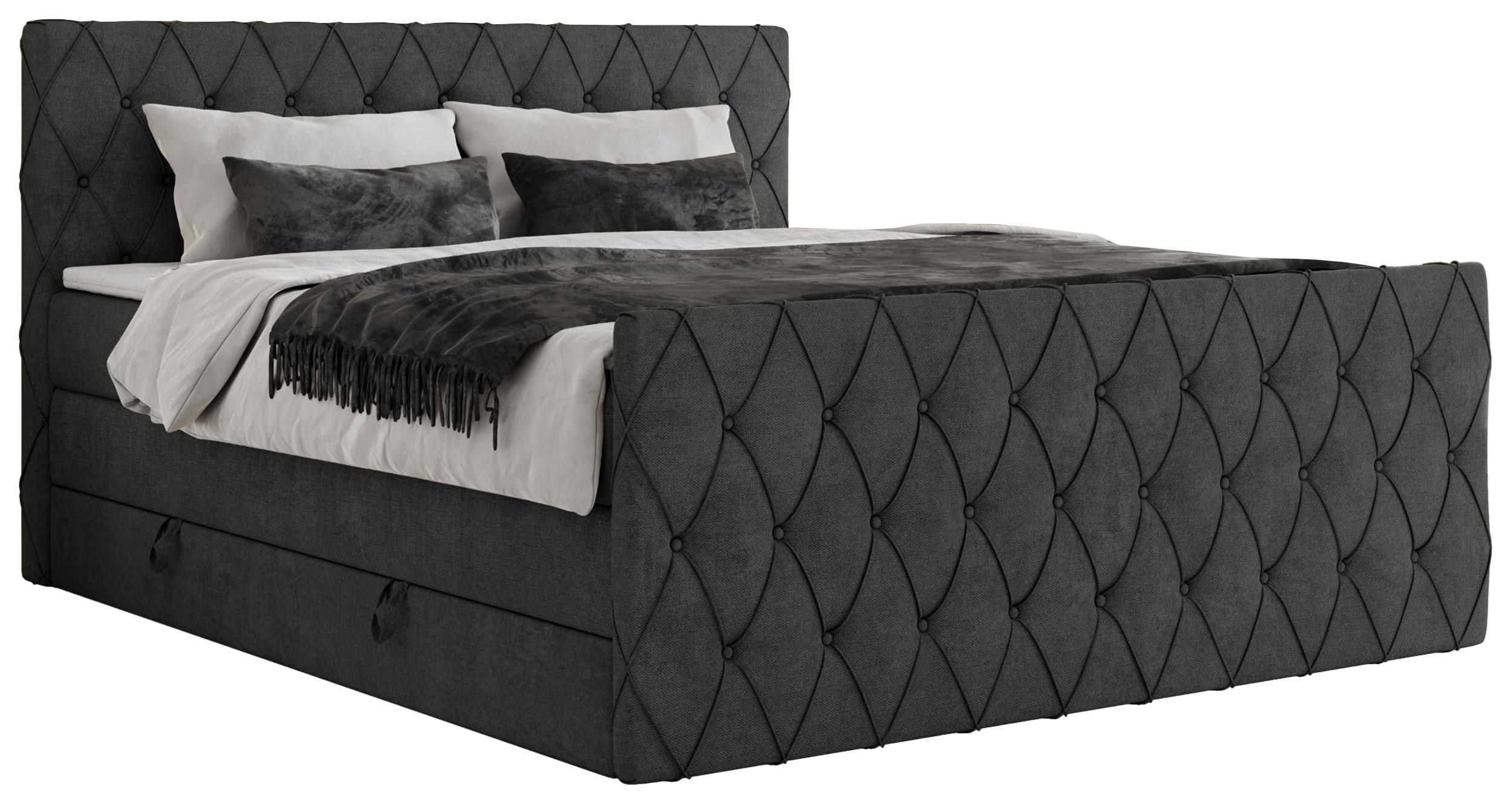 BOXSPRINGBETT MIREN KING DUO 120/200 Dunkelgrau Struktur - H3 - Dunkelgrau, Holz/Textil (120/200cm) - MKS
