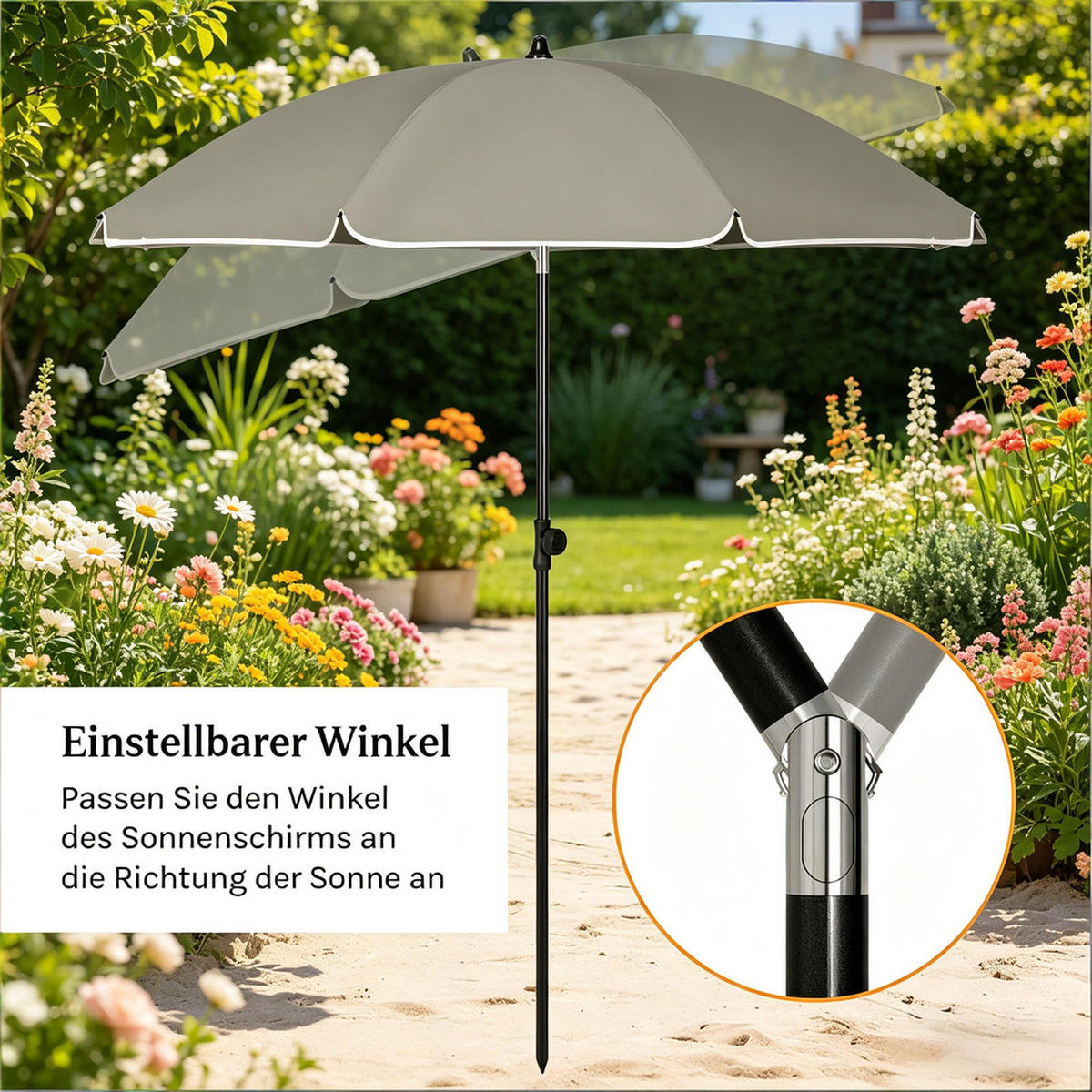 SONNENSCHIRM Metallgestell 135cm Grau Höhenverstellbar Neigbar - Grau, Textil (155/135cm) - Raelunyi