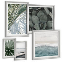 BILDER SET 5er Set - 50x50 cm & 20x30 cm & 40x60 cm Silberner Rahmen - Hängebrücke aus Palmenblättern - Silberfarben, Kunststoff (40/60cm) - TULUP