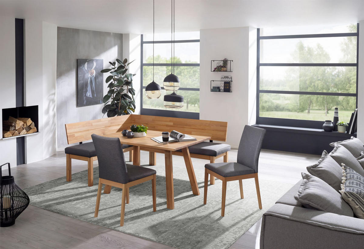 ECKBANKGRUPPE Modern Danny 1 für 7 Personen Massivholz Kernbuche/Grau - Kernbuche/Grau, Holz (155/85/194cm) - 58aufmkessel