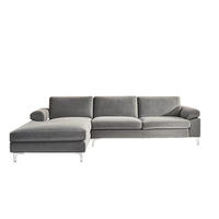 ECKSOFA galway grau 5-sitzer samt - Grau, Holz (262/132cm) - Concept Usine