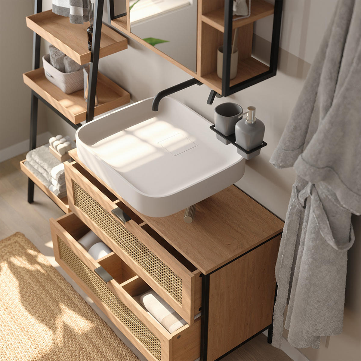 BADMÖBEL-SET Linara, Eiche, 2er Set - Eichefarben, Holzwerkstoff (80/59/35cm) - Vicco