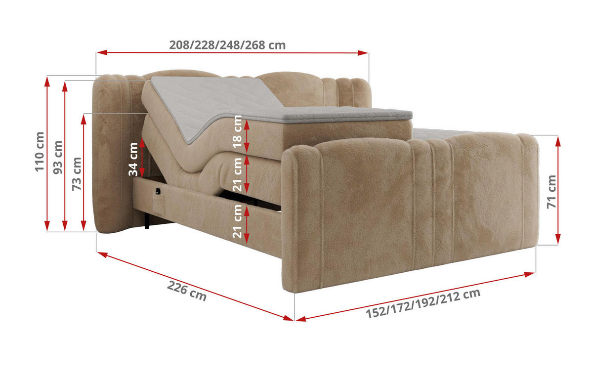 BOXBETT FORTINA 180/200 - Beige Plüsch - H4 - Beige, Holz/Textil (180/200cm) - MKS