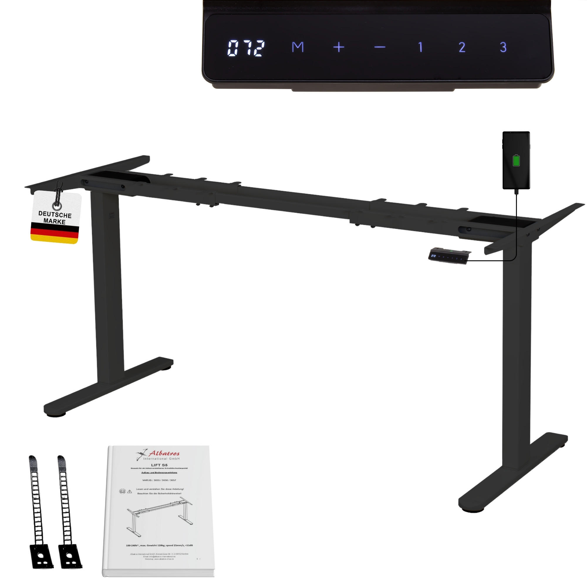 TISCHGESTELL HÖHENVERSTELLBAR LIFT S5 schwarz - Schwarz, Metall (68/180/118cm) - Albatros