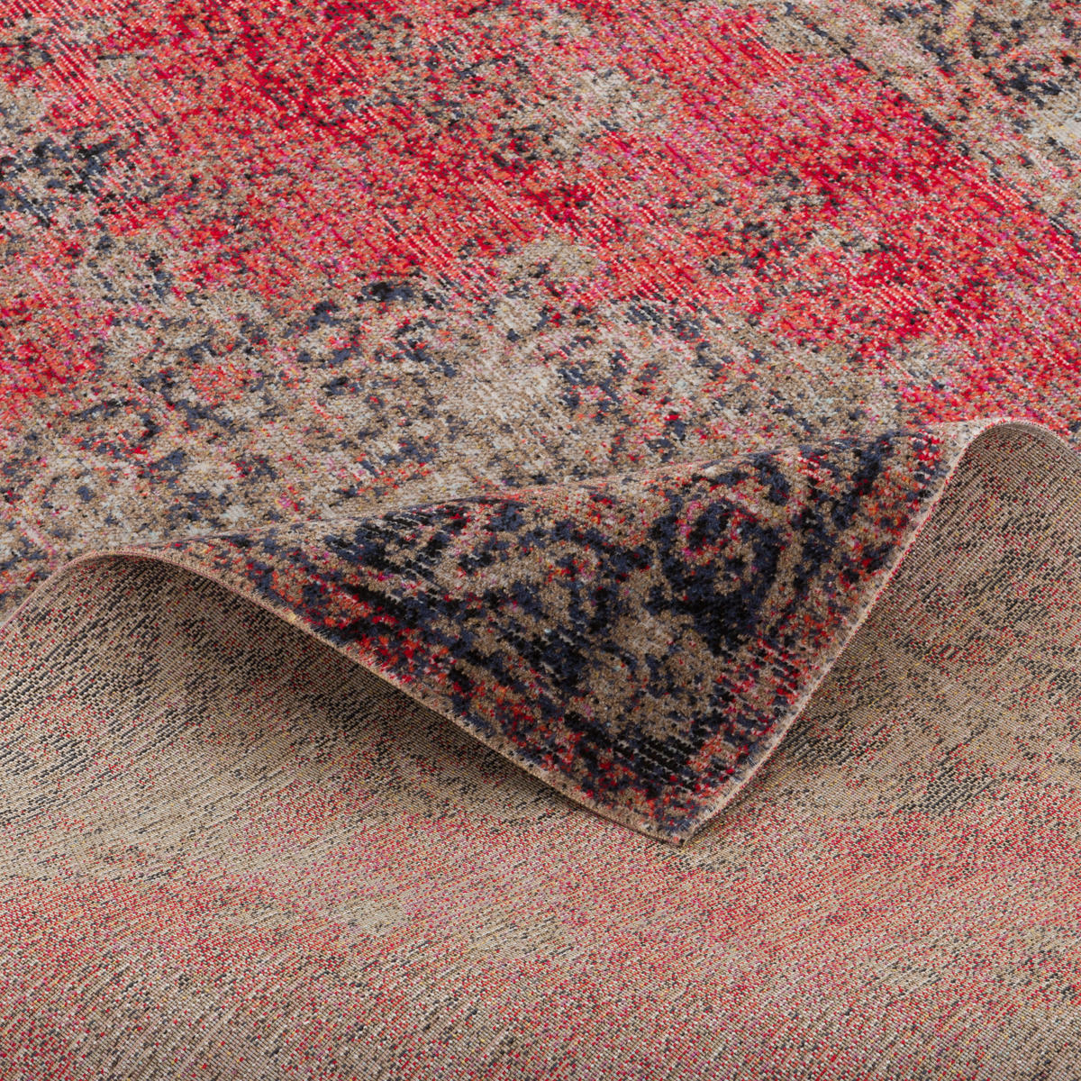 KURZFLOR DESIGNER TEPPICH MODERN VINTAGE ORIENT MUSTER - Beige/Rot, Textil (140/200cm) - Pergamon