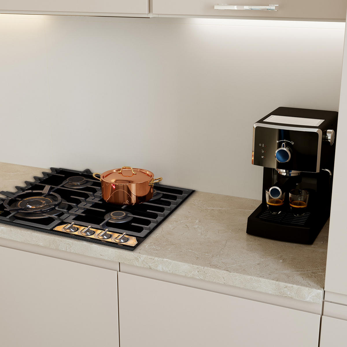 RETRO-EINBAU-BACKOFEN 60 cm EH 6432 BE+ KCG 6335 EM Gaskochfeld 60 cm - Schwarz, Metall (59/59/54cm) - Kaiser Küchengeräte