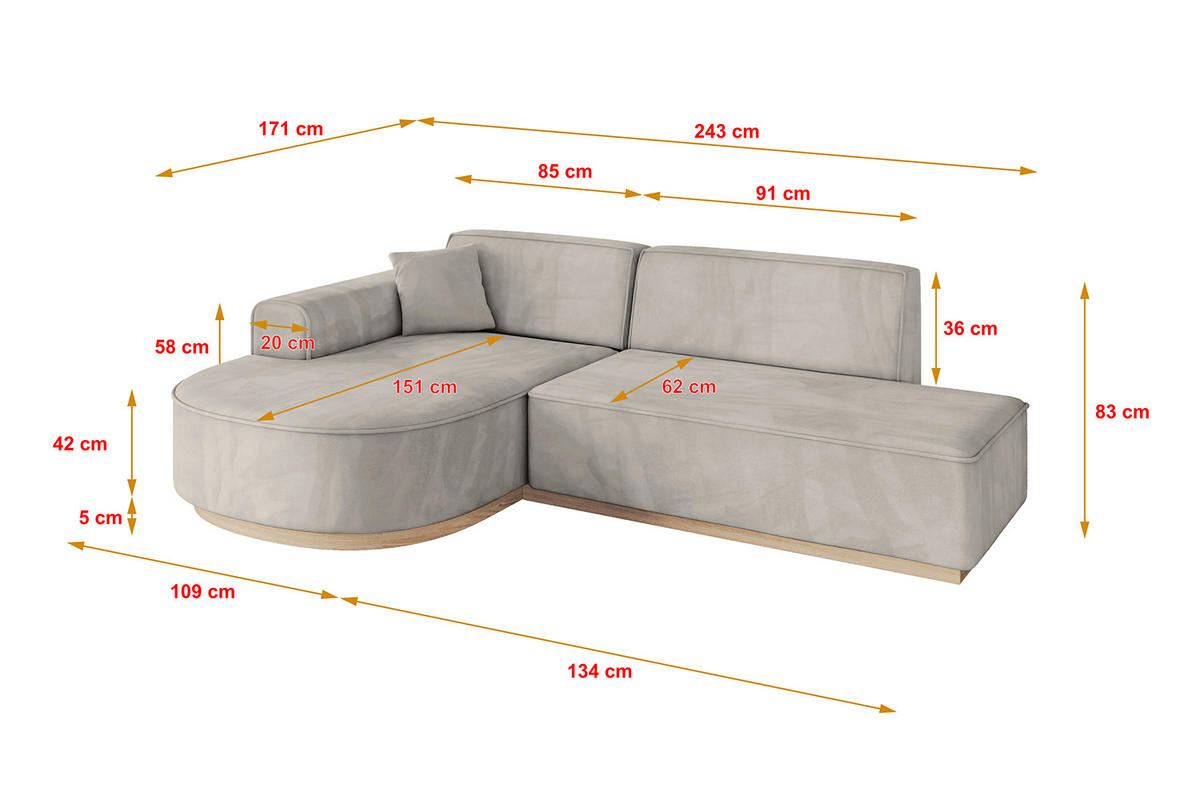 ECKSOFA Ottomane Links ARRIO-L1 - 243x171x83 cm Hellbraun - Hellbraun, Holzwerkstoff/Textil (243/171cm) - ALTDECOR