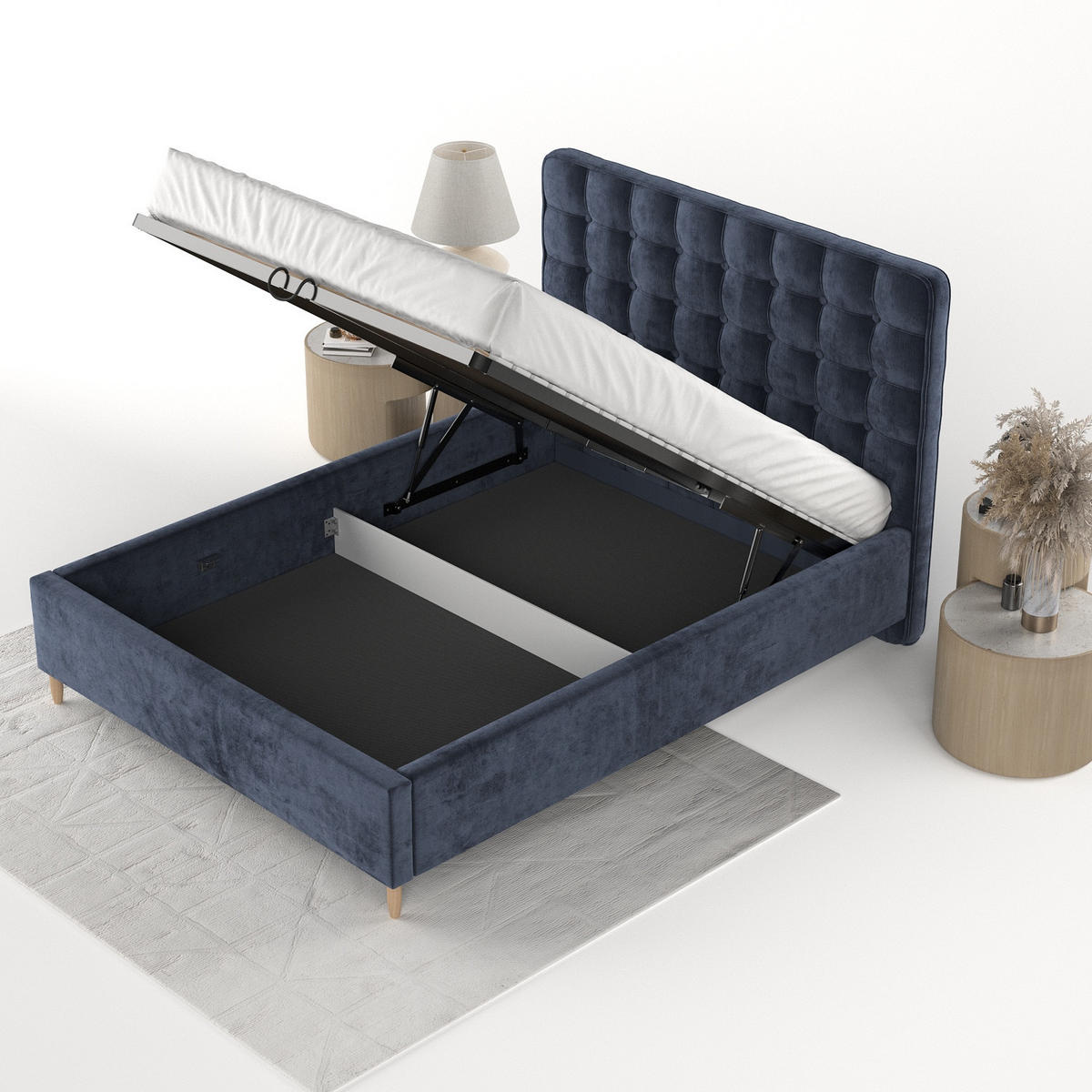 POLSTERBETT Paloma 120/200 cm Marineblau im Lotta Stoff - Naturfarben/Dunkelblau, Holz/Holzwerkstoff (120/200cm) - AltaBeds