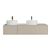 DOPPELWASCHTISCH - 150 cm x 47 cm - Holz, Platte - Beige - ISAURE - Beige, Holz (150/32/47cm) - Vente-Unique