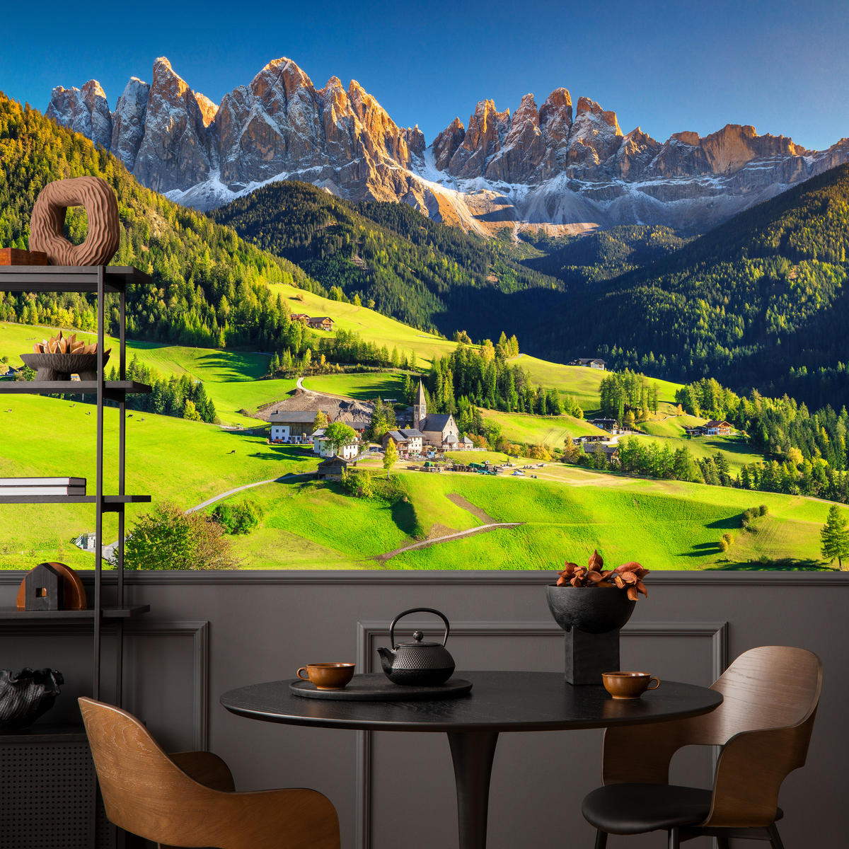 FOTOTAPETE Berge Bäume Natur Landschaft 3D 450x315 - Blau/Beige, Papier (450/315cm) - Muralo