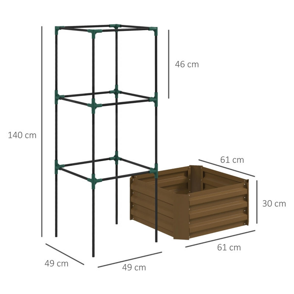 HOCHBEET 61x61x140 cm Spalier Rankhilfe offen wetterfest braun - Braun, Metall (61/140/61cm) - Fortuna Lai