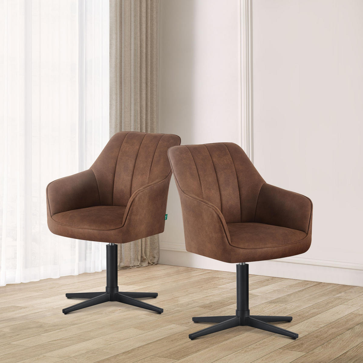 ESSZIMMERSTUHL THOMAS-NIKA 2er-Set 360°drehbar - Schwarz/Braun, Textil (57/85/62cm)