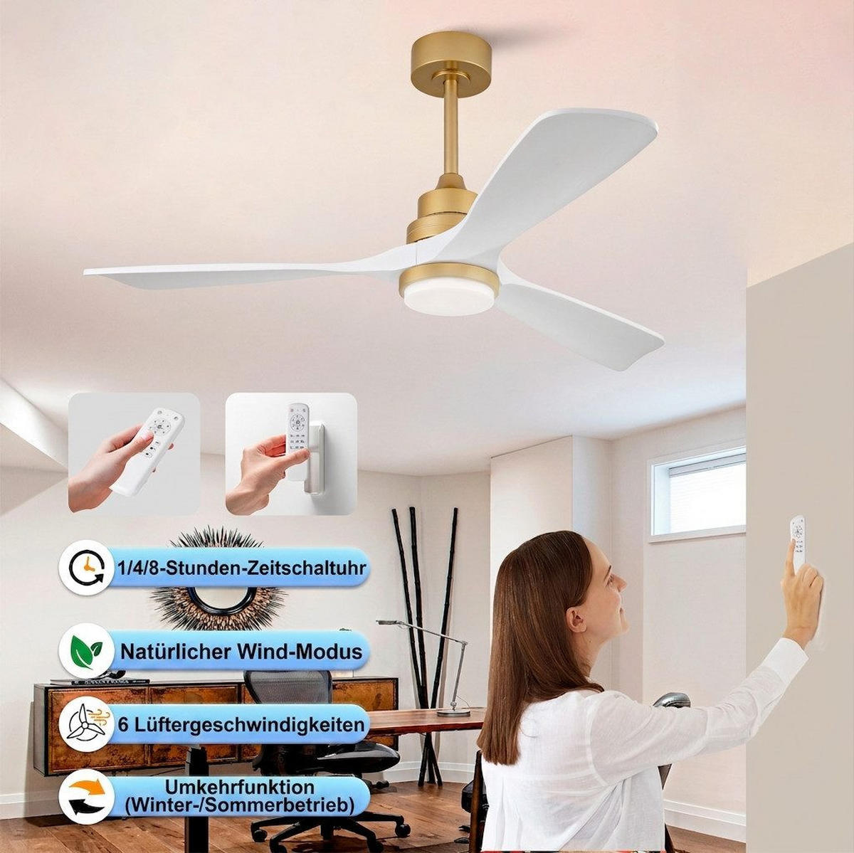 DECKENVENTILATOR & LED Beleuchtung Vor-/Rücklauf reversibler DC-Motor - Weiß, Metall (132/132/45.7cm) - BEXEVUE