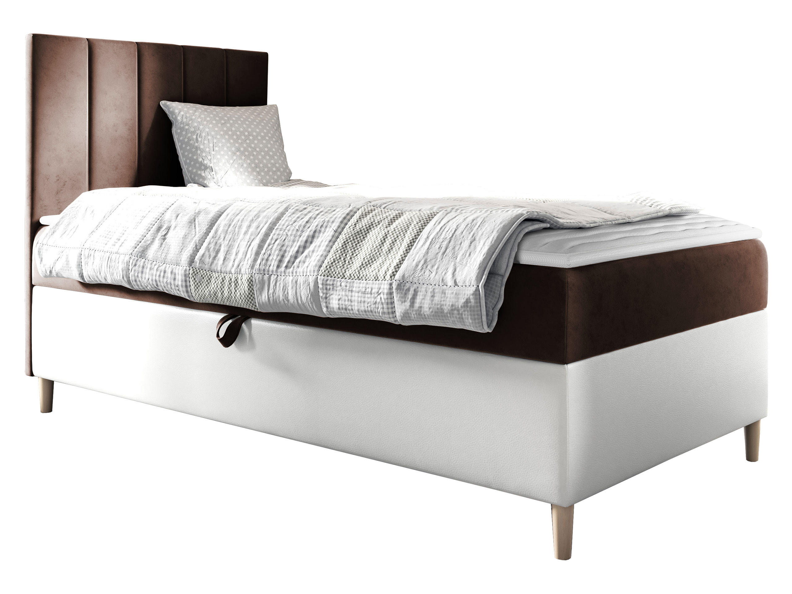 BOXBETT Maja Junior 1, Seite zum Öffnen des Bettkastens: Links - Weiß/Braun, Holz (80/200cm) - MIRJAN24