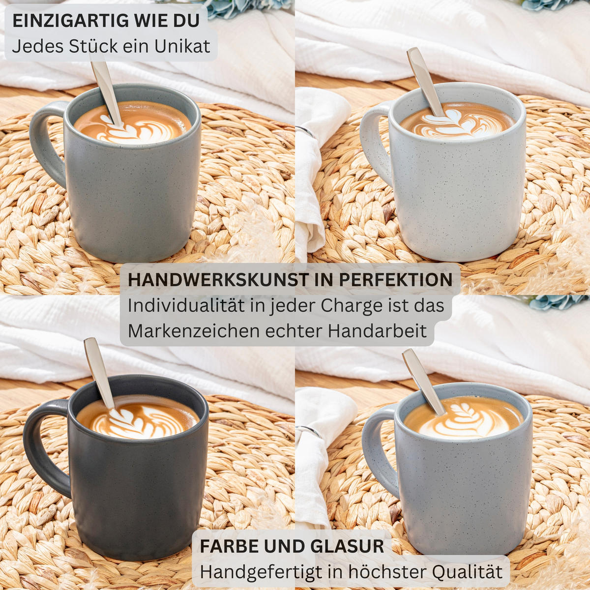 KAFFEEBECHER LEEDS - 4 teilig aus Steingut - Multicolor, Stein (0.38L) - Sänger