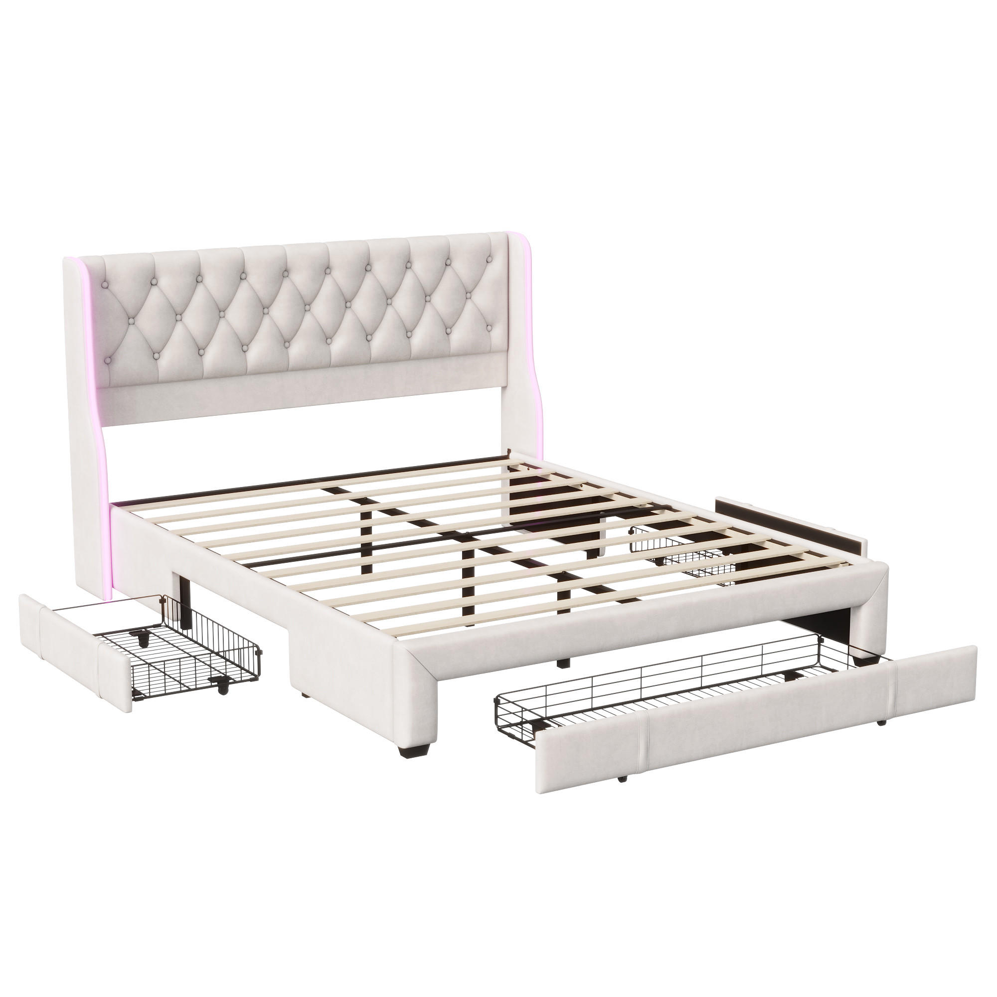 POLSTERBETT 160x200 Beige Samt 3 Schubladen - Beige, Metall (160/200cm) - SHOPENTRA