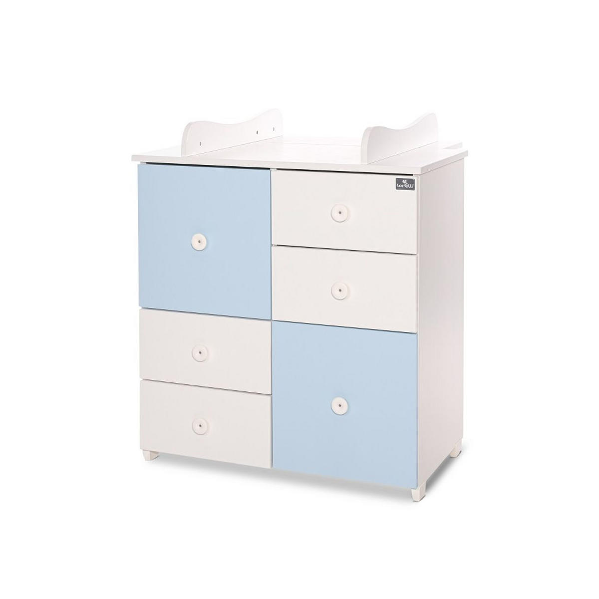 KOMMODE Cupboard weiß blau 83 x 71 cm, 4 Schubladen, 2 Türen, Regalboden, Wickelplatz, umbaubar - Blau, Holzwerkstoff (71/96/83cm) - Lorelli