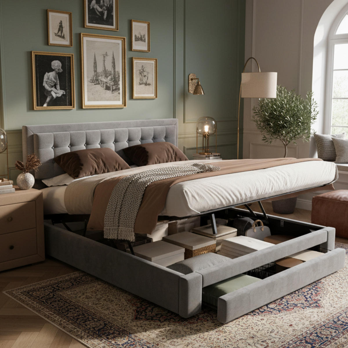 BETT mit Stauraum 160x200 cm Samt Grau - Grau, Metall (160/200cm) - Meubliv