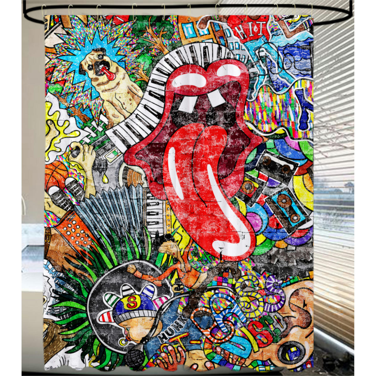 DUSCHVORHANG Graffiti 180 x 200 cm - Rot, Textil (180/200cm) - Sanilo