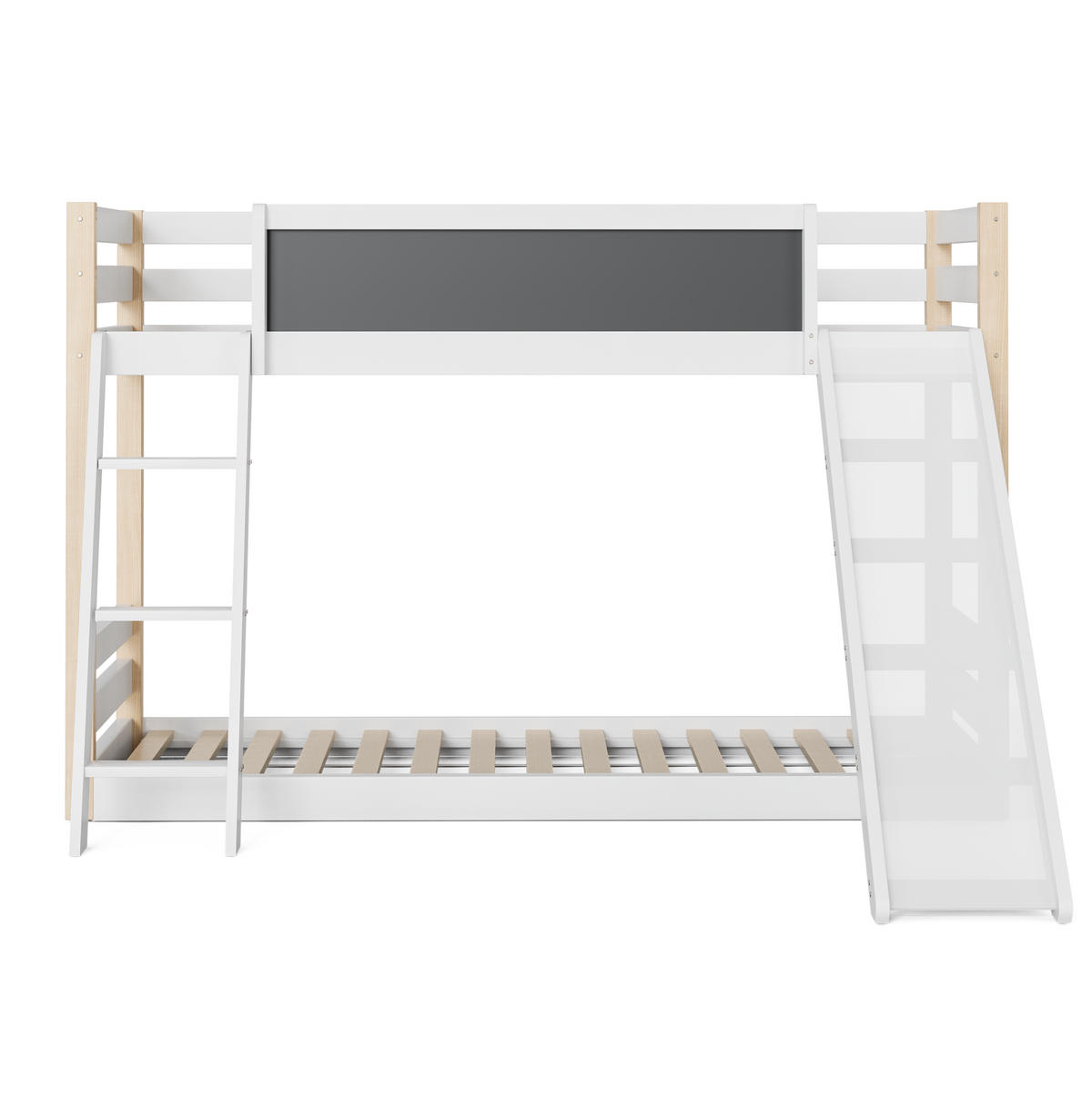 ETAGENBETT 90/200 cm & 90/190 cm in Weiß mit Rutsche, Treppe und Tafel Holz - Weiß, Holz/Holzwerkstoff (90/200cm) - CHICFURN
