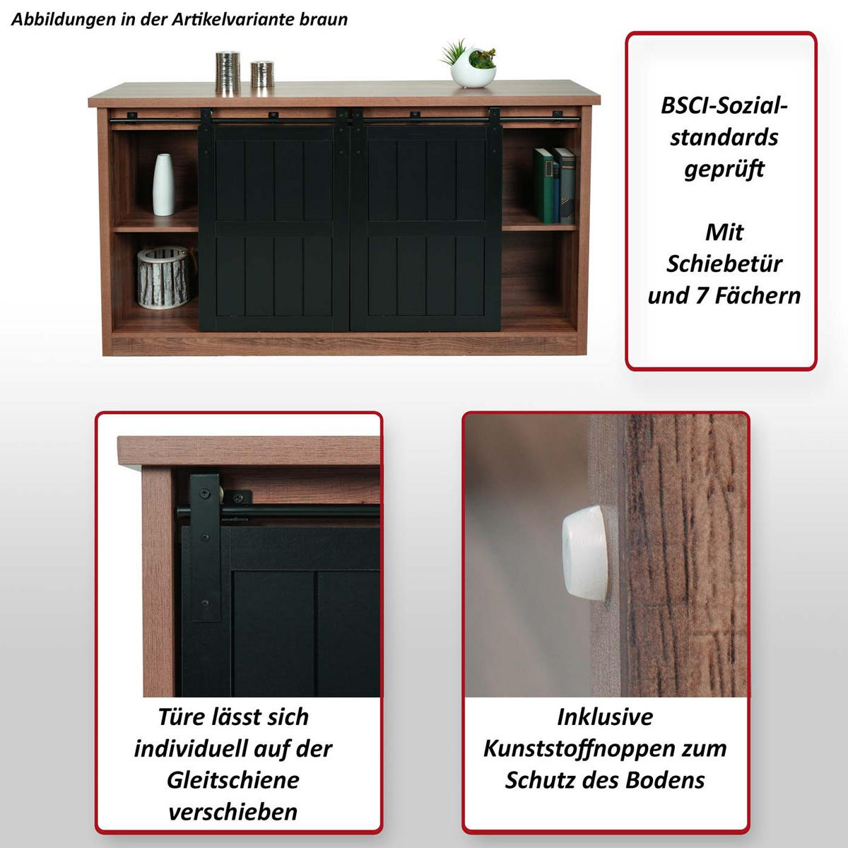 SIDEBOARD Braun, Schwarz - Schwarz/Braun, Holz (150/84/40cm) - MCW