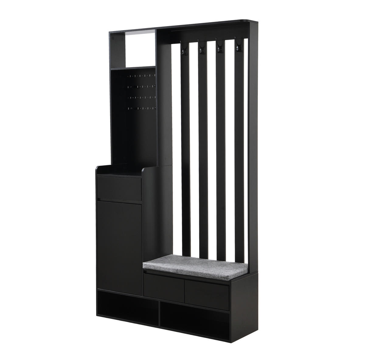FLURGARDEROBE 100/35/180 cm aus MDF mit Sitzbank und Stecktafel Schwarz - Schwarz, Holzwerkstoff (100/180/35cm) - Modenvie