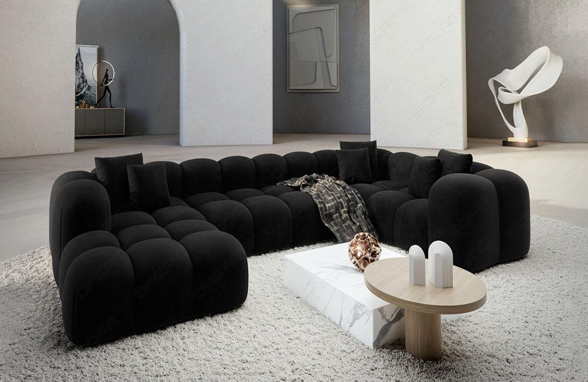WOHNLANDSCHAFT Cloud Schwarz Samtstoff - Schwarz, Kunststoff (314/72/184cm)