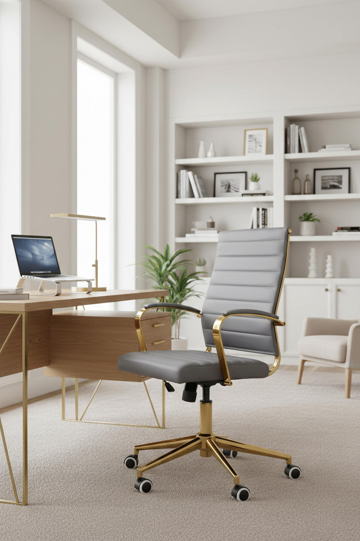 BÜROSTUHL Vantor Kunstleder grau - Goldfarben/Grau, Metall (57/109/59cm) - TPFLiving