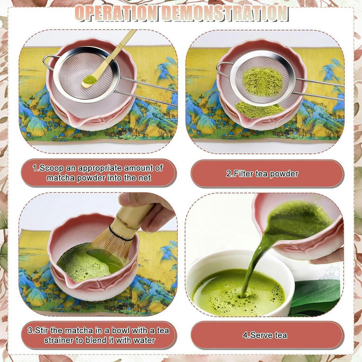 MATCHA Set 8-teiliges Set Keramik Bambus - Rot, Keramik (16.5/1/30.5cm)
