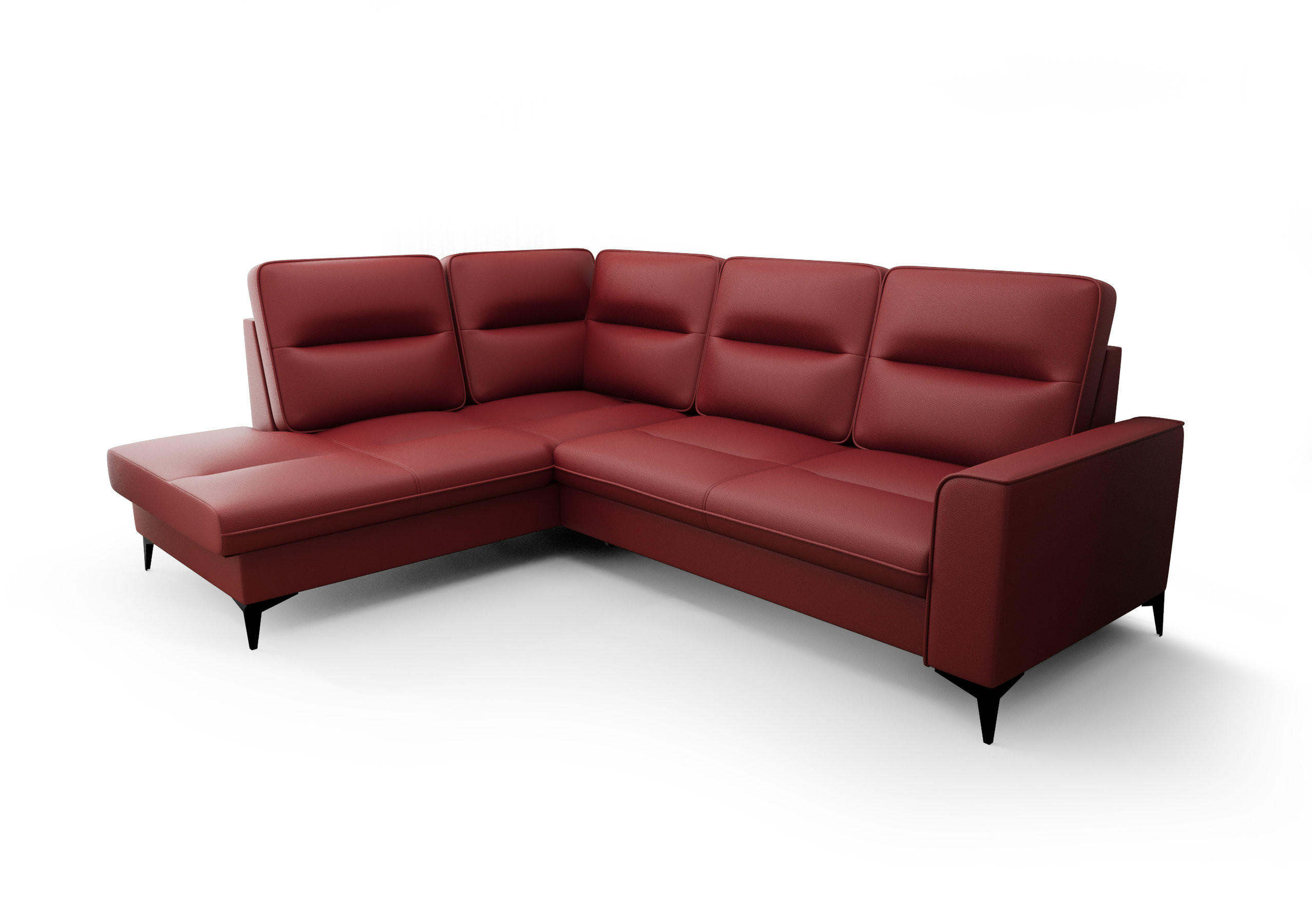 ECKSOFA KONGO RBN14, Eckcouch in L-Form mit Schlaffunktion, Farbe: Rot, Kunstleder, Ottomane Links - Rot, Textil (260/200cm) - O-Sofa