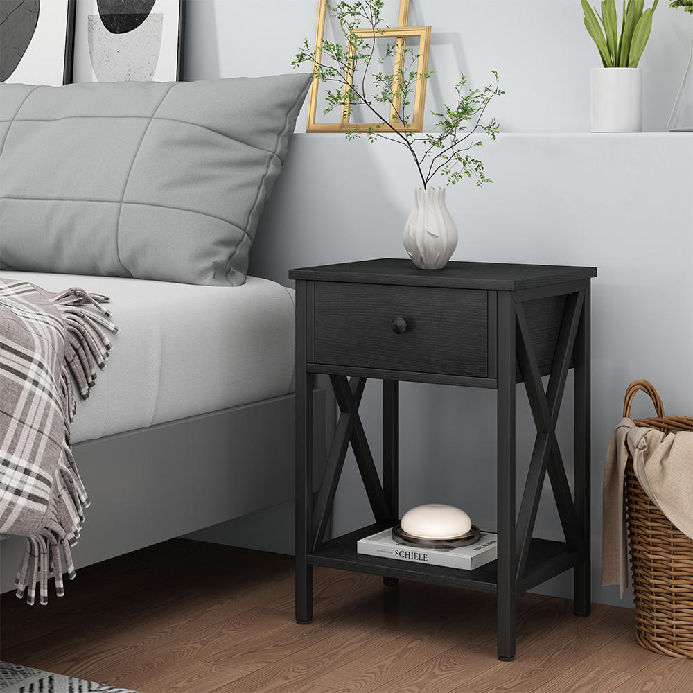 NACHTTISCH Keno Schwarz 40 x 55 cm mit Schublade - Schwarz, Holzwerkstoff (40/55/30cm) - Vicco