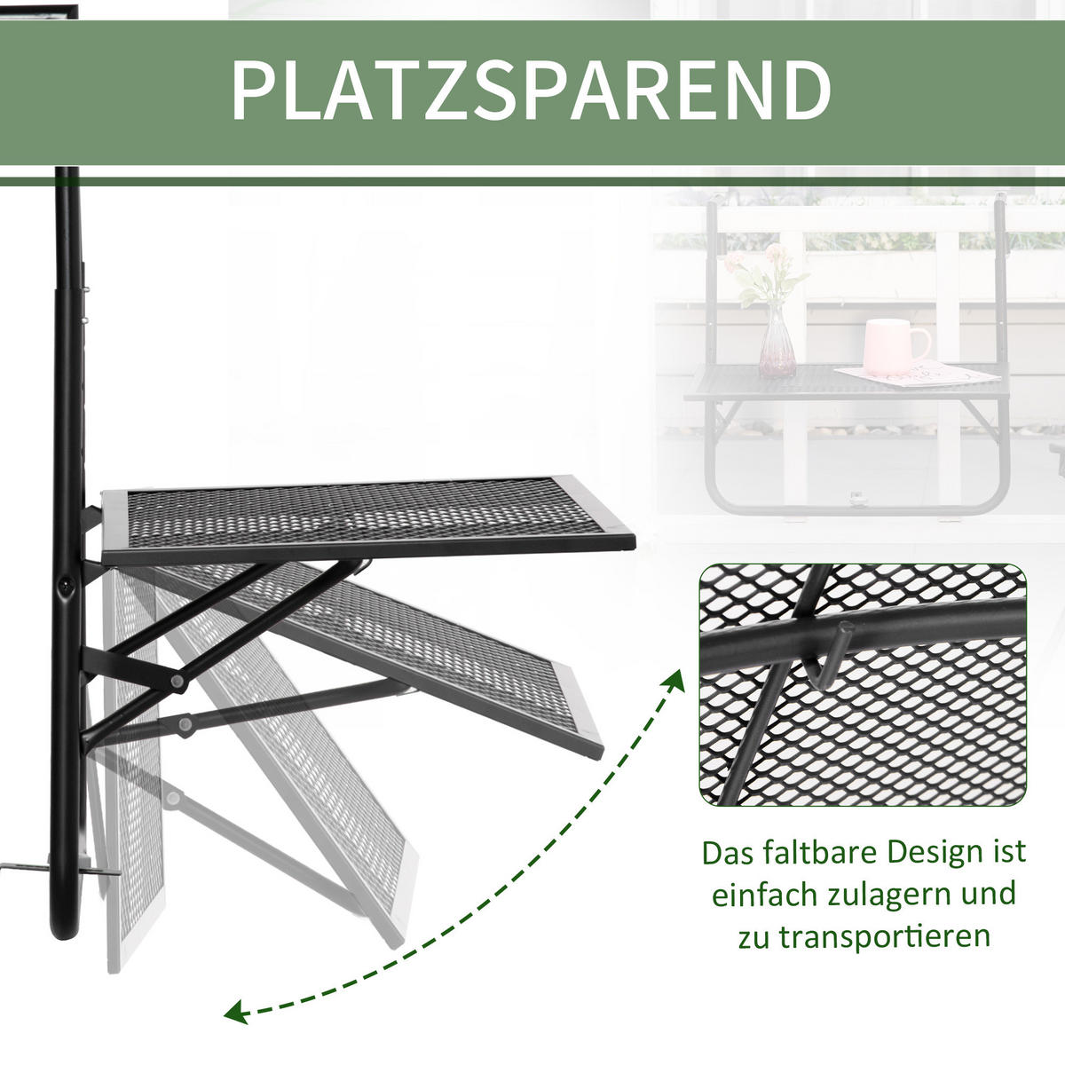 BALKONHÄNGETISCH klappbar aus Metall - Schwarz, Metall (60/60/72cm) - Outsunny