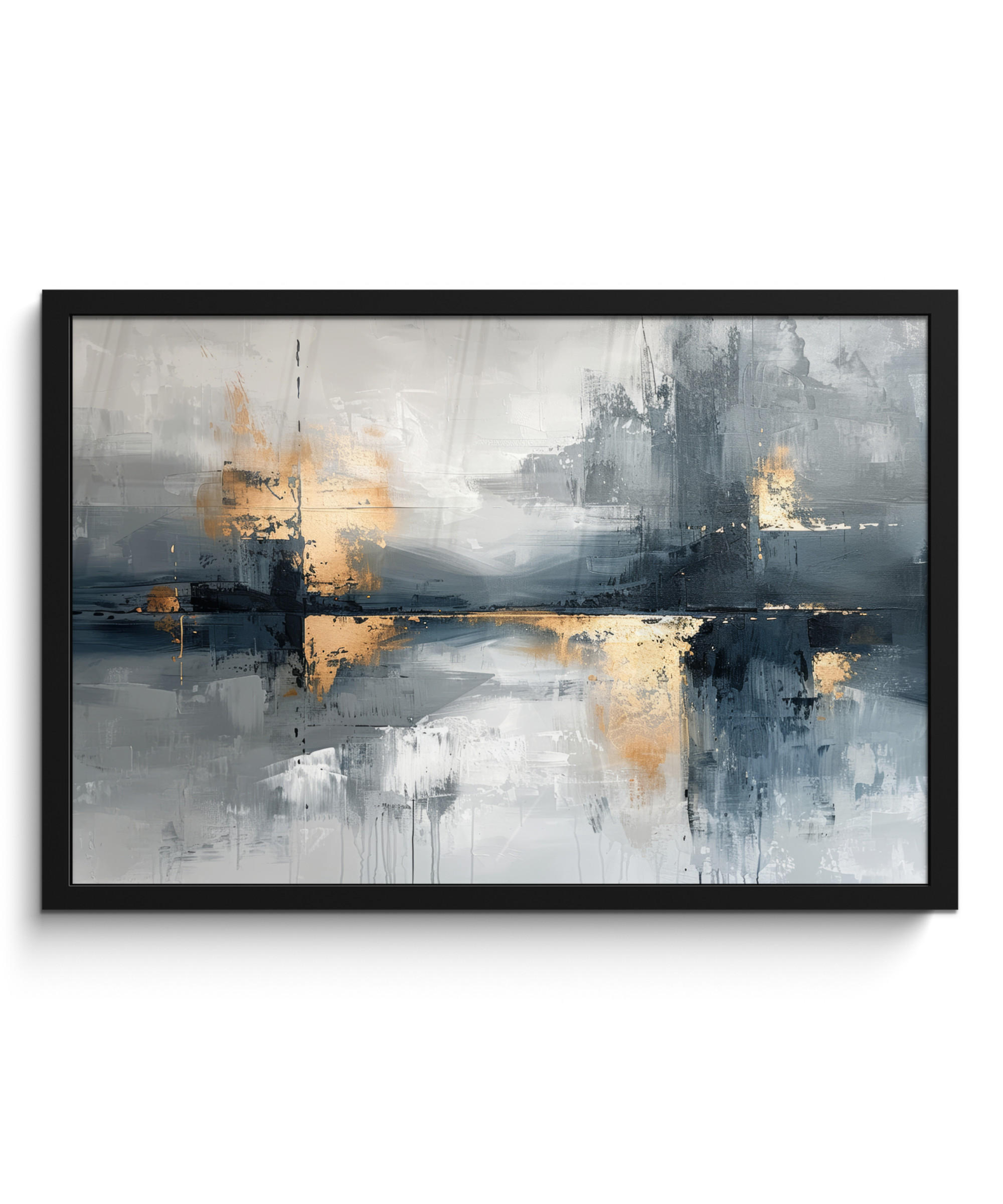 ZARÁMOVANÝ PLAGÁT Umenie - sivé - zlaté - abstraktné 60x40 cm - tmavosivá, papier (60/40cm) - MuchoWow