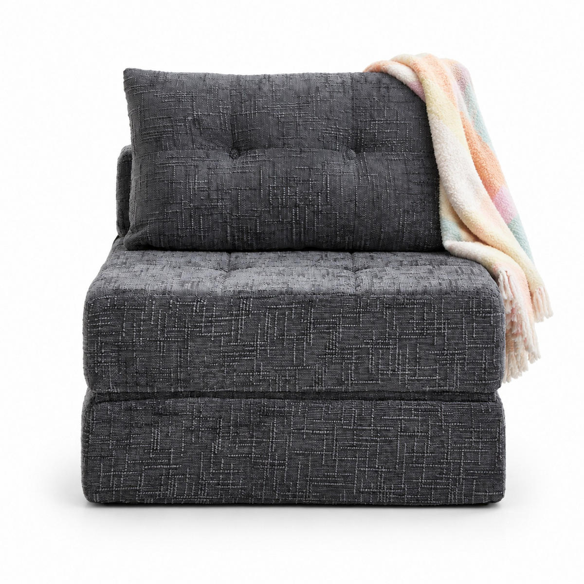 SCHLAFSESSEL Grau mit Kopf- und Lumbalkissen, Chenille - Grau, Textil/Metall (79/57/79cm) - CHICFURN