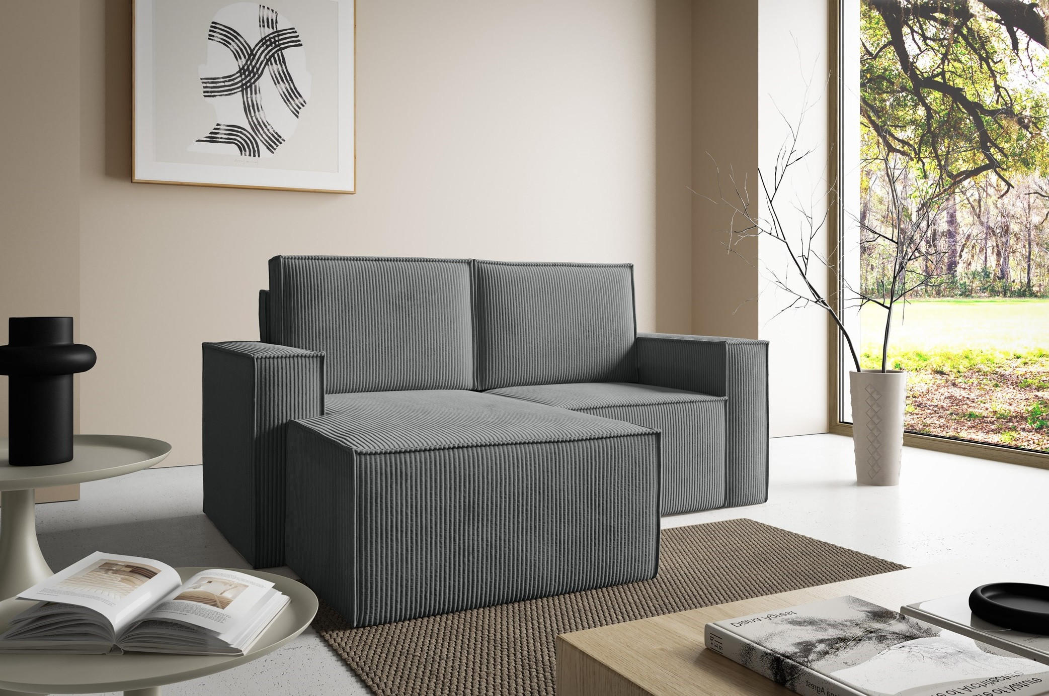 ECKSOFA Orto Dunkelgrau, Zweisitzer Kordecksofa linke seite - Dunkelgrau, Holzwerkstoff/Textil (180/141cm) - Bettso