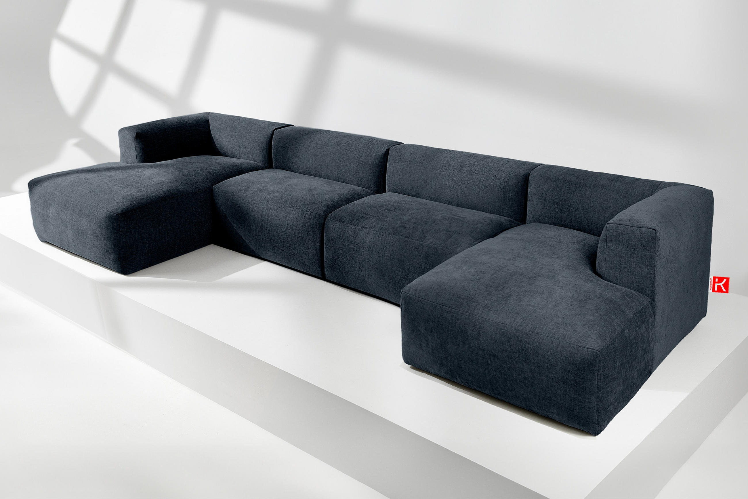 PANORAMA-ECKSOFA BUFFO 7/8 Sitzer mit extrem weicher Sitzfläche, Gewebestoff, dunkelblau - Dunkelblau, Textil (424/73/180cm) - KONSIMO®