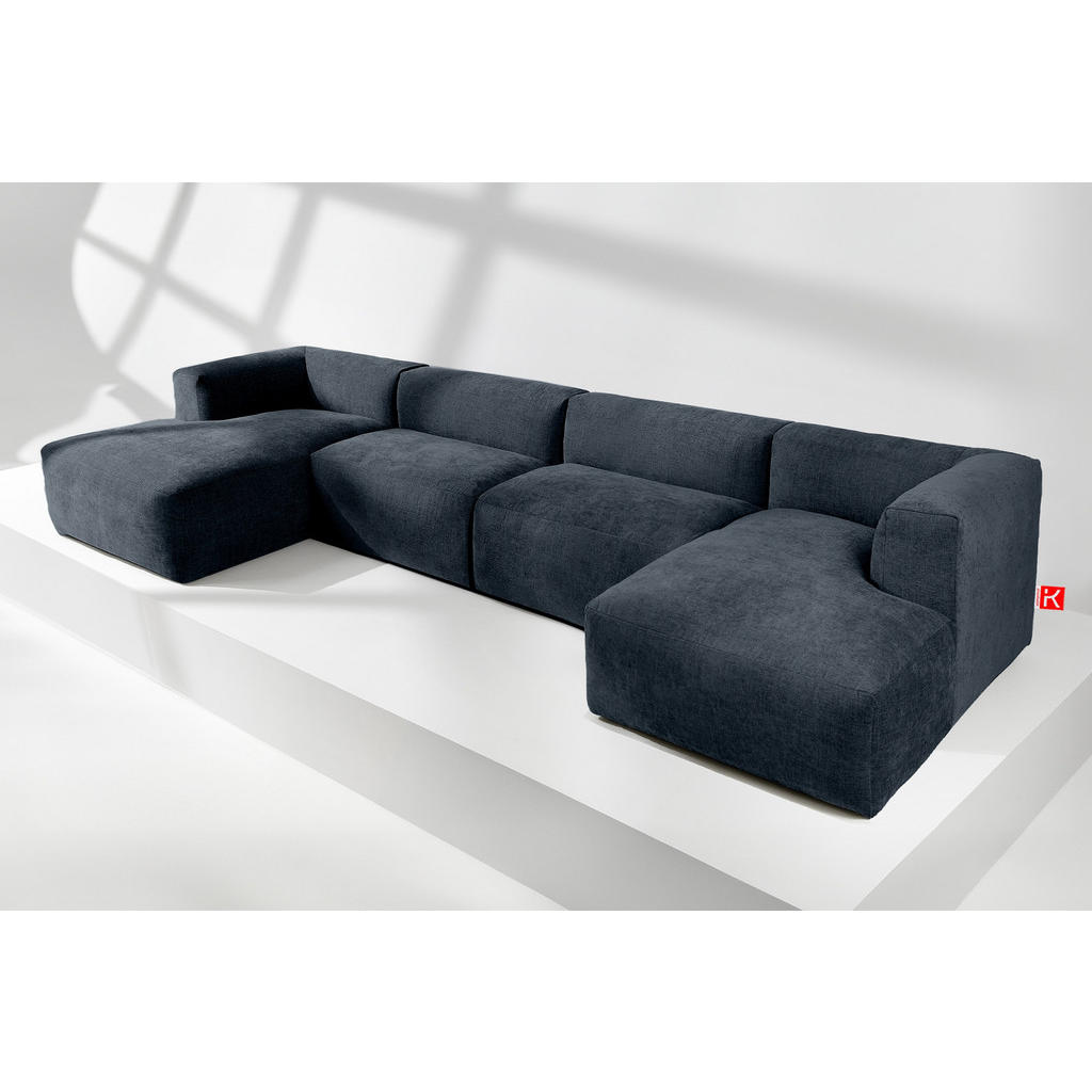 Thumbnail - Konsimo® Panorama-Ecksofa, Dunkelblau, Textil, U-Form,Freiform, 424x73x180 cm, Wohnzimmer, Sofas & Couches, Wohnlandscha...