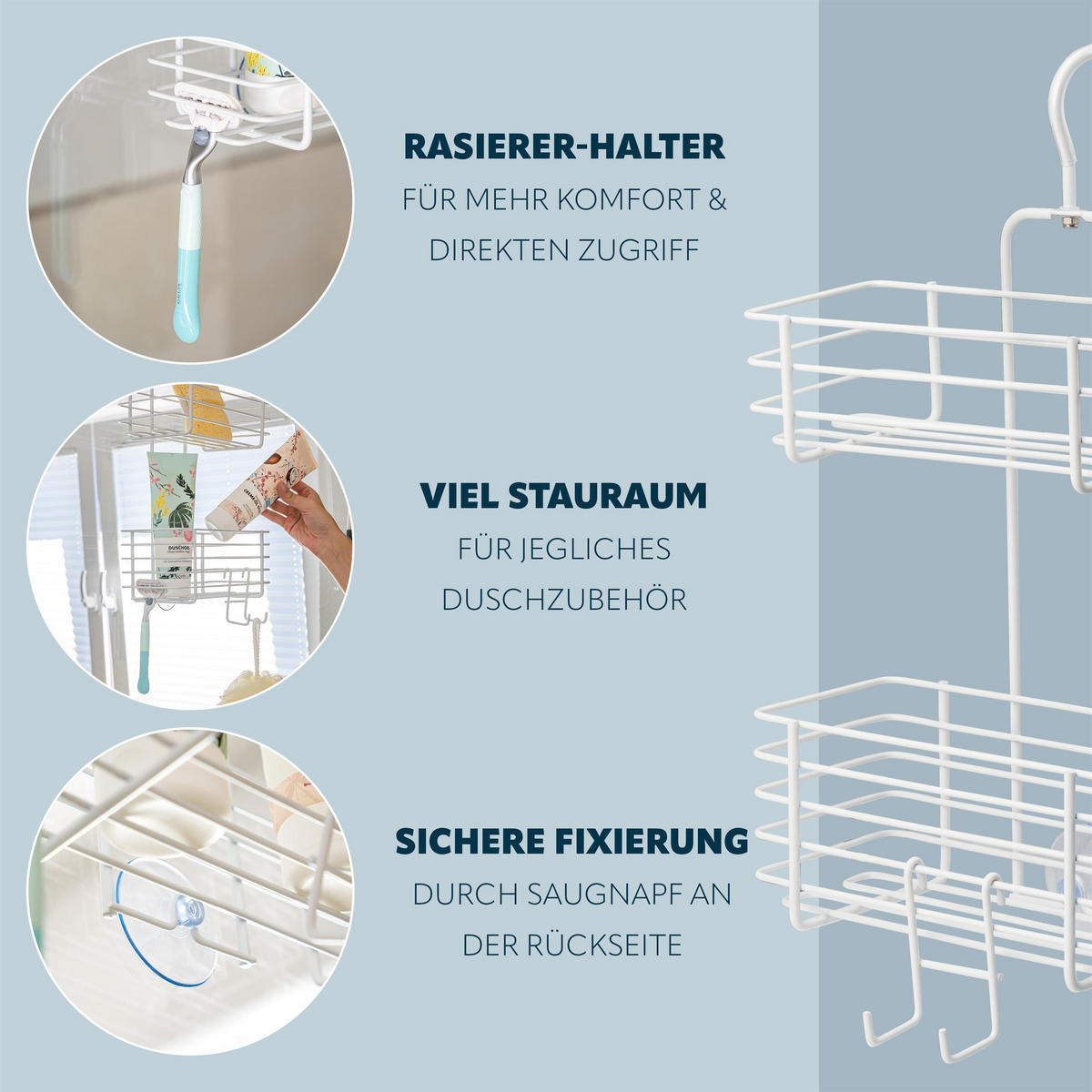 DUSCHREGAL, weiß - Weiß, Metall (23/42/12cm) - bremermann